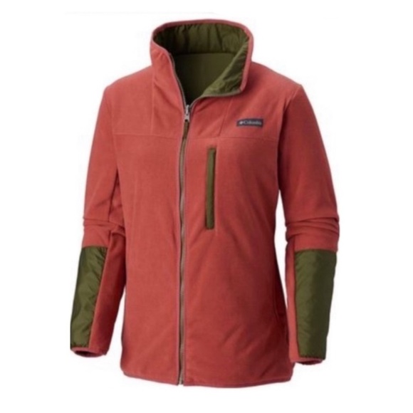 COLUMBIA Reversible Fleece-Line Zip up Winter Jacket in Olive Green with Pink - Picture 9 of 9